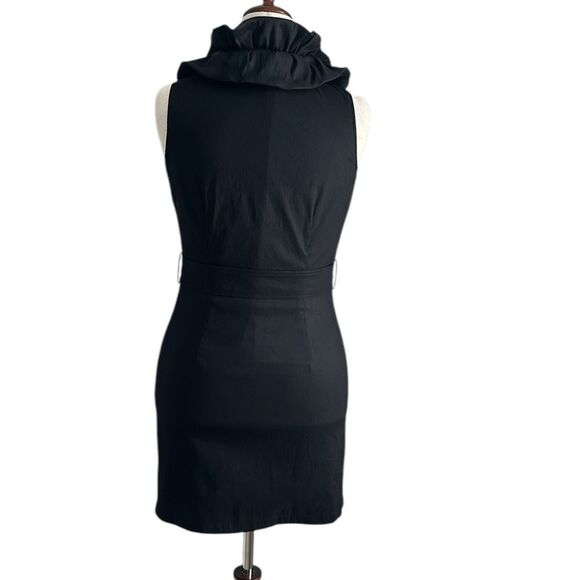 Samuel Dong Mini Dress Front Zipper Moldable Ruffled Belted Taffeta Black Size S - Picture 2 of 13